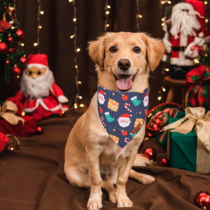 ADOGGYGO Christmas Dog Bandana, Snowman Santa Pet Scarf, Premium Durable Fabric, Adjustable Fit Christmas Bandanas for Extra Large Dogs Pets (X-Large)