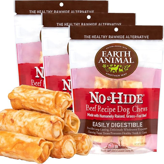 Earth Animal No Hide Small Long Lasting Dog Chew Rolls, Beef, 2 Count Pack of 3
