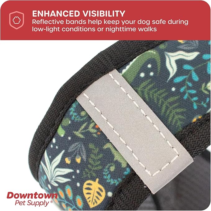 Downtown Pet Supply Step in Dog Harness for Small Dogs No Pull, Medium, Dinosaur - Adjustable Harness with Padded Mesh Fabric and Reflective Trim - Buckle Strap Harness for Dogs