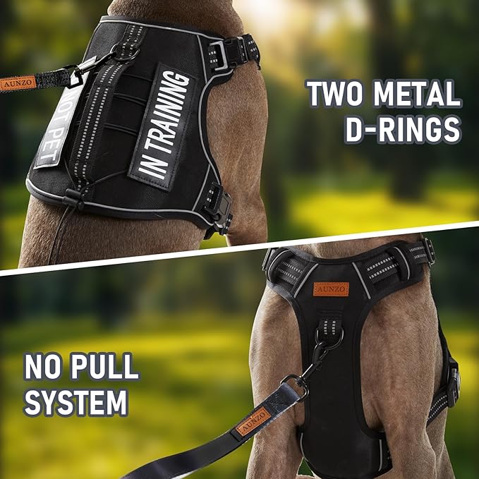 Tactical Dog Harness Medium Sized Dog, No Pull Pet Harness, Adjustable Dog Vest for Easy Walking, Breathable Oxford Material, Reflective Strips with Metal Front Clip Control, Black