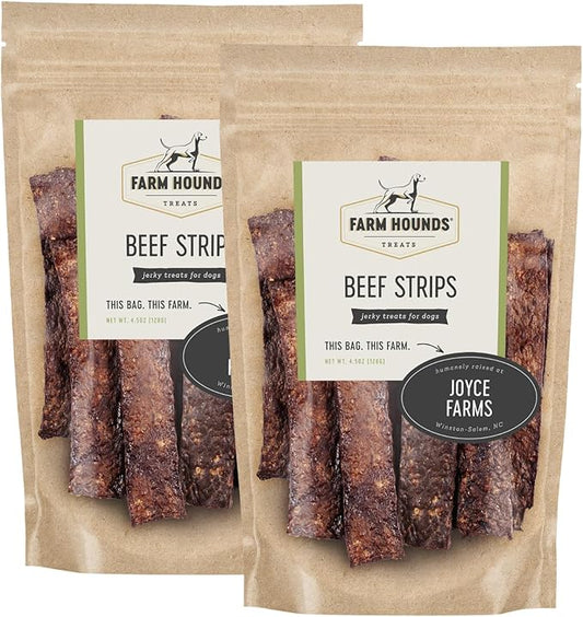 Farm Hounds - Beef Strips - Premium Natural Beef Jerky for Dogs - 100% Humanely Raised Cattle - Break-to-Size - Great for Training & Treats - No Added Fillers - Made in USA - 2 Pack