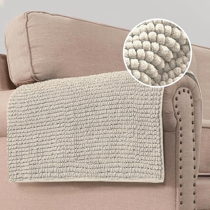 H.VERSAILTEX Plush Chenille Couch Armrest Cover 2 Packs Thick and Soft Sofa Covers Furniture Protector Cover for Pets (27.5" x 27.5", Island Fossi)