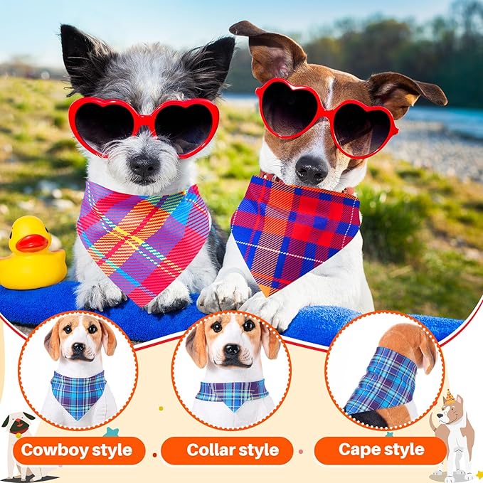 72 Pcs Dog Bandanas Tie Set Summer Bulks Pet Scarves with Assorted Plaid Pattern Adjustable Cute Dog Triangle Scarfs Neck Ties for Holiday Birthday Accessories