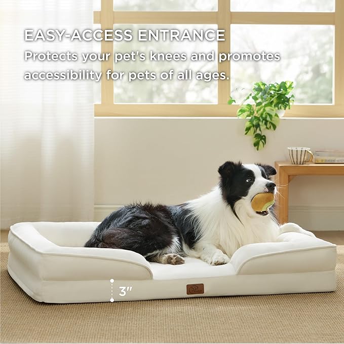 Bedsure Orthopedic Dog Beds Large Sized Dog - Washable Large Dogs Bed Waterproof, Big Comfort Pet Couch with Washable Removable Cover, Supportive Foam Pets Sofa with Nonskid Bottom, Ivory