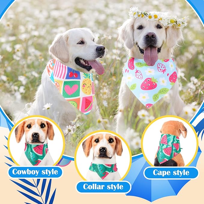Sanwuta 120 Pcs Dog Bandanas Bulks for Summer Pet Scarves with Fruit Floral Pattern Adjustable Soft Cute Bandana Cooling Summer Style Triangle Scarfs for Medium Small Dogs Cats Large Puppy