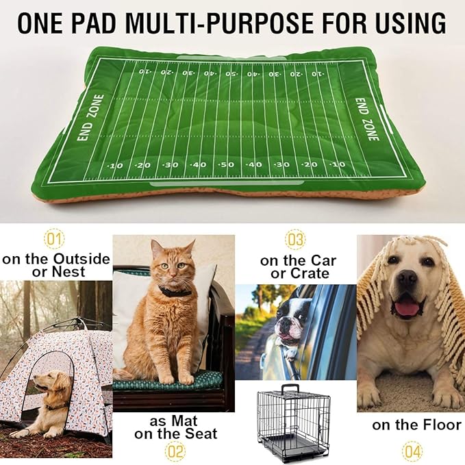 American Football Field Dog Bed Cat Bed, Rectangle Comfortable Pet Bed, Ultra Soft Calming Dog Bed for Small Medium Large Dogs, 36" x 24"