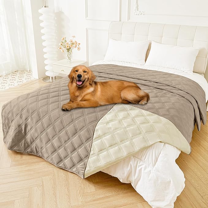 Smiry Waterproof Dog Bed Cover Blanket 82x120, Soft Reversible Pet Blanket, Washable Leakproof Cats Dogs Couch Cover for Sofa, Couch, Furniture, Taupe/Beige