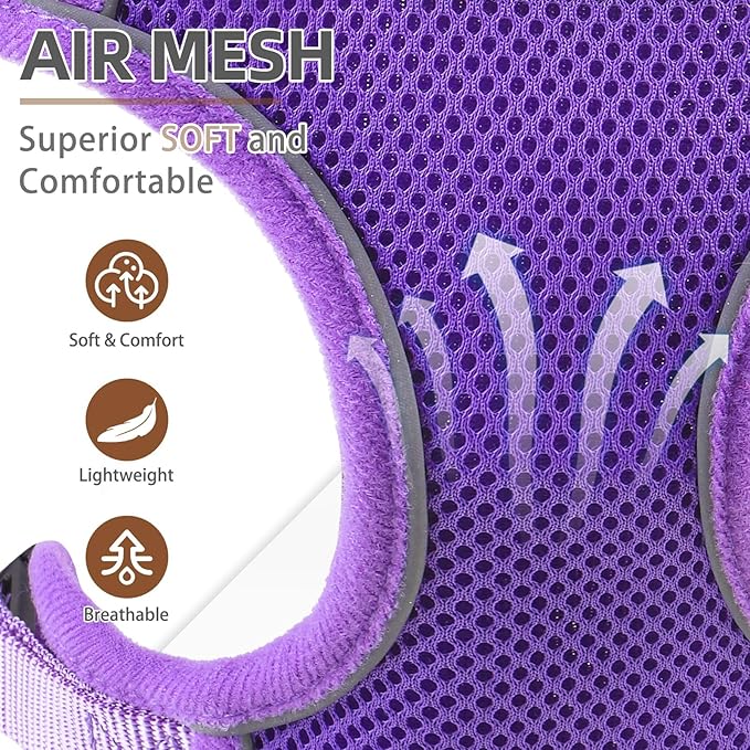 PUPTECK Dog Harness and Leash Set for Small Medium Dogs No Pull, Soft Mesh Adjustable Puppy Cat Harness Reflective at Night, Purple XS