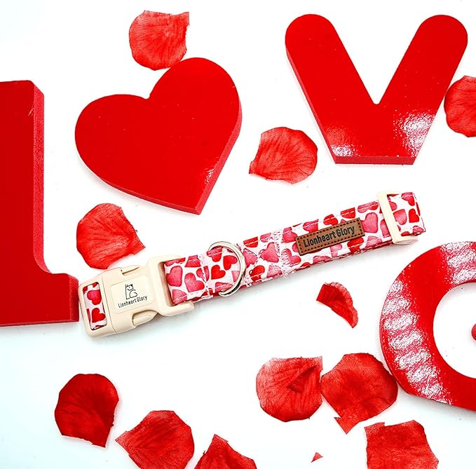 Lionheart glory Valentine Collar, Red Hearts Dog Collar for Large Cute Dog Collars Spring Female Pet Gift Adjustable Heavy-Duty Holiday Dog Collar Plastic Buckle