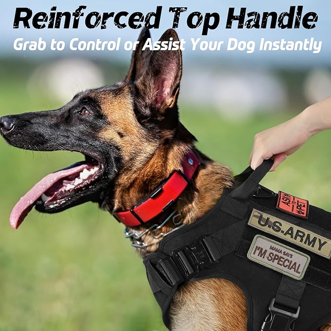 rabbitgoo Tactical Dog Harness for Large, Heavy Duty Pet Harness with Handle, No-Pull Service Vest Large Breed, Adjustable Military Dog Vest for Training Hunting Walking, Black, XL