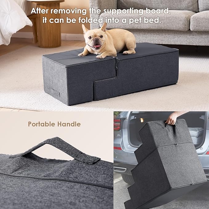 EHEYCIGA Dog Stairs for Bed 18”H, 4-Step Extra Wide Dog Steps for High Bed, Pet Steps for Small Dogs and Cats, Non-Slip Balanced Pet Ramp, Grey