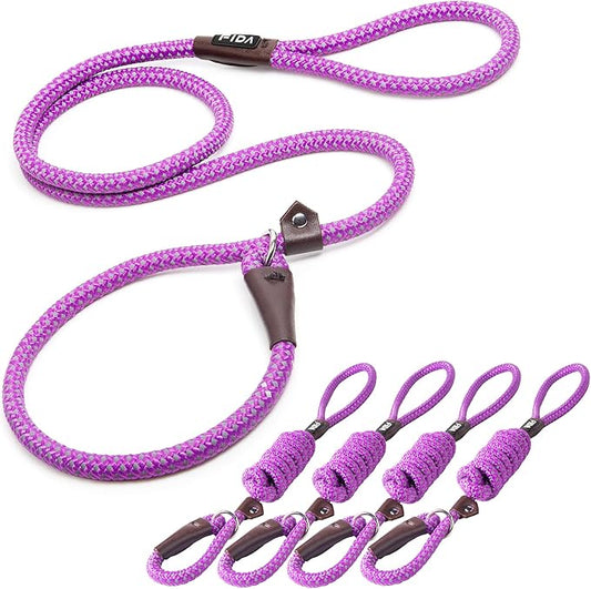 Fida Durable Slip Lead Dog Leash Bulk Pack of 5, Heavy Duty 1/2" x 6 FT Comfortable Strong Rope Slip Leash for Large, Medium Dogs with Highly Reflective, Purple