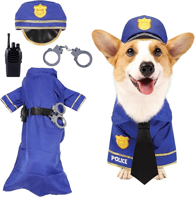 Spooktacular Creations Halloween Dog Pet Police Costume Shirt with Belt, Handcuffs, Walkie Talkie for Halloween Dress-up Party, Role Play, Carnival Cosplay, Holiday Decorations Clothes (Small)