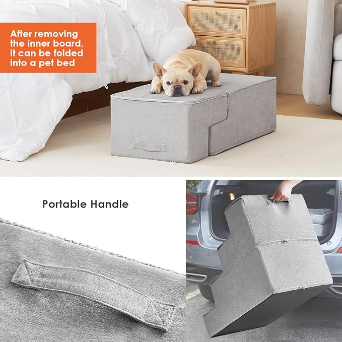 EHEYCIGA Dog Stairs for Bed 20”H, 4-Step Extra Wide Dog Steps for High Bed, Pet Steps for Small Dogs and Cats, Non-Slip Balanced Pet Ramp, Light Grey