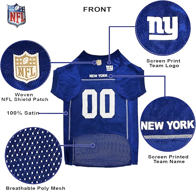 Pets First NFL New York Giants Dog Jersey, Size Large - Best Football Costume for Dogs & Cats - Licensed Shirt