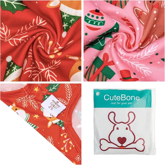 CuteBone Dog Christmas Shirts 2-Pack Soft Pet Clothes Breathable Summer Vest for Small Puppy and Stretchy Cat Apparel 2BX16XL