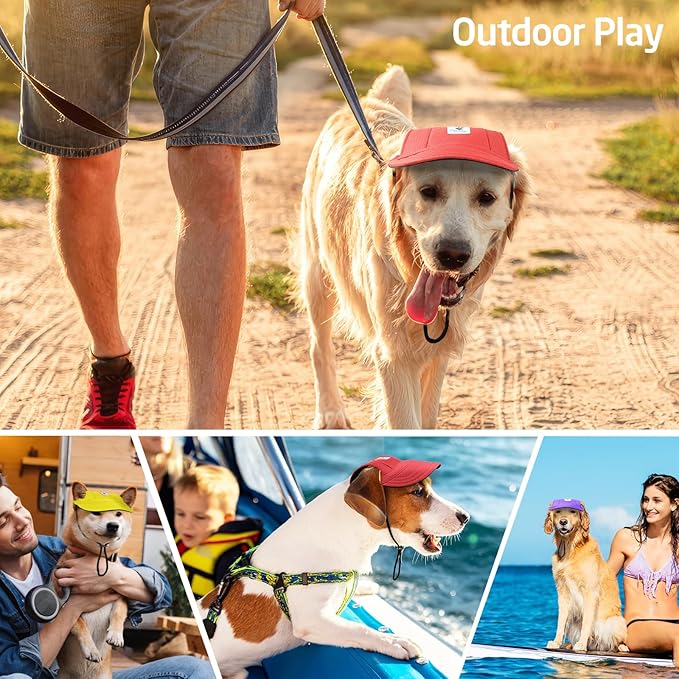 Pawaboo Dog Baseball Cap, Outdoor Pet Sport Sun Protection Baseball Cap Hat, Adjustable Travel Sport Hat Visor Sunbonnet Outfit with Ear Holes for Small Dogs Puppy, S, Red