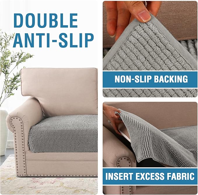 H.VERSAILTEX Plush Chenille Dog Bed Cover Thick Soft Loveseat Cover for 2 Cushion Couch Anti Slip Couch Cover Furniture Protector for Dog, Pet, Cat (35" x 62", Dove)