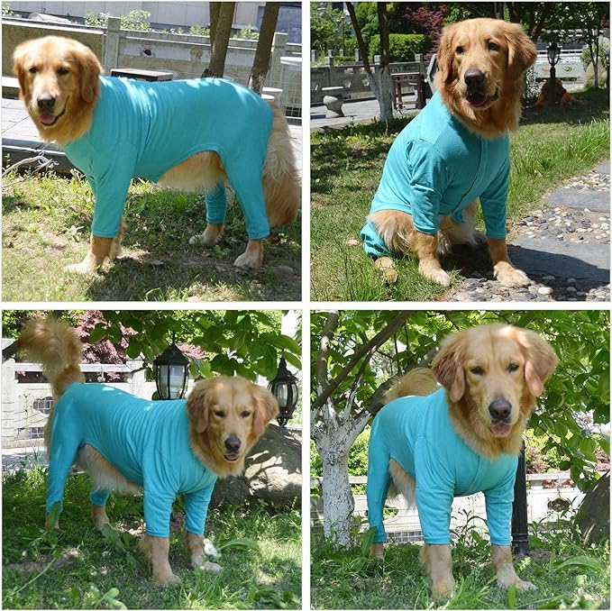 Lovelonglong Four Feet Dog Lightweight Pajamas, Pure Cotton Dog Jumpsuits 4 Legs Dog Onesies T-Shirt Stylish PJS Puppy Costume for Large Medium Small Dogs Turquoise XXXXL