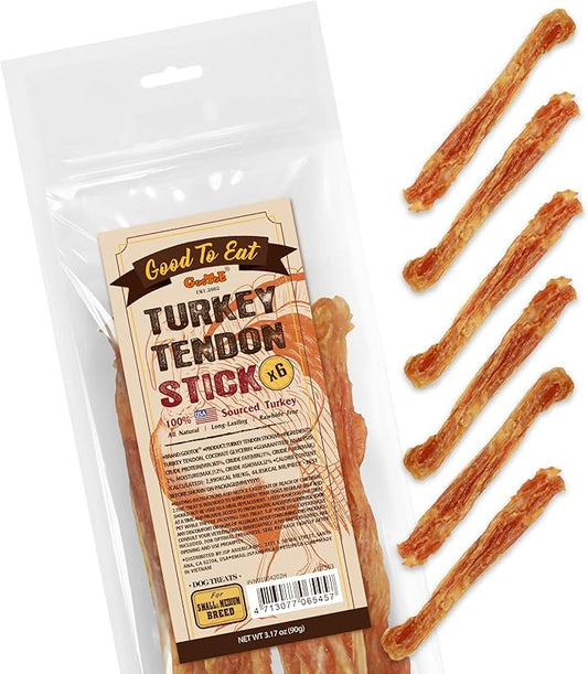 Gootoe Turkey Tendon Dog Treats, Stick (M) 3.17 oz, 100% USA-Sourced Turkey, Natural Snack, Premium Puppy Chews, Hypoallergenic, Rawhide Free, Reseal Value Bags, Size for Medium Dogs