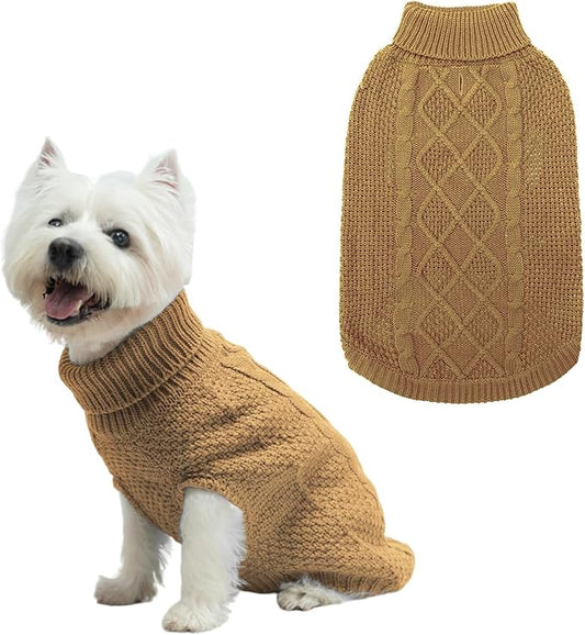 Mihachi Turtleneck Dog Sweater - Winter Coat Apparel Classic Cable Knit Clothes with Leash Hole for Cold Weather, Ideal Gift for Pet in New Year