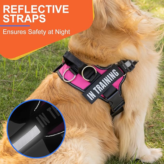Essential Dog Harness, No Pull Pet Harness with 3 Side Rings for Leash Placement, No Choke, Reflective, Adjustable Pet Vest, Easy On-Off & Improved Control Handle (Rose, XXL(Neck:23-34",Chest:30-40"))