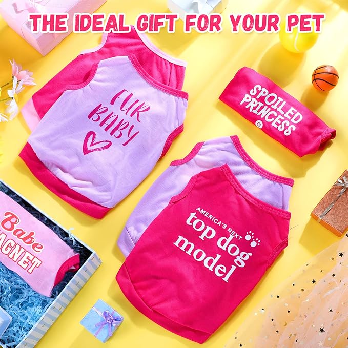 Jexine 6 Pack Chihuahua Dog T Shirt Girl Dog Puppy Clothes Breathable Outfit Pet Costume Summer Cat Clothes Dachshund Puppy Accessories Printed Shirts(Large)