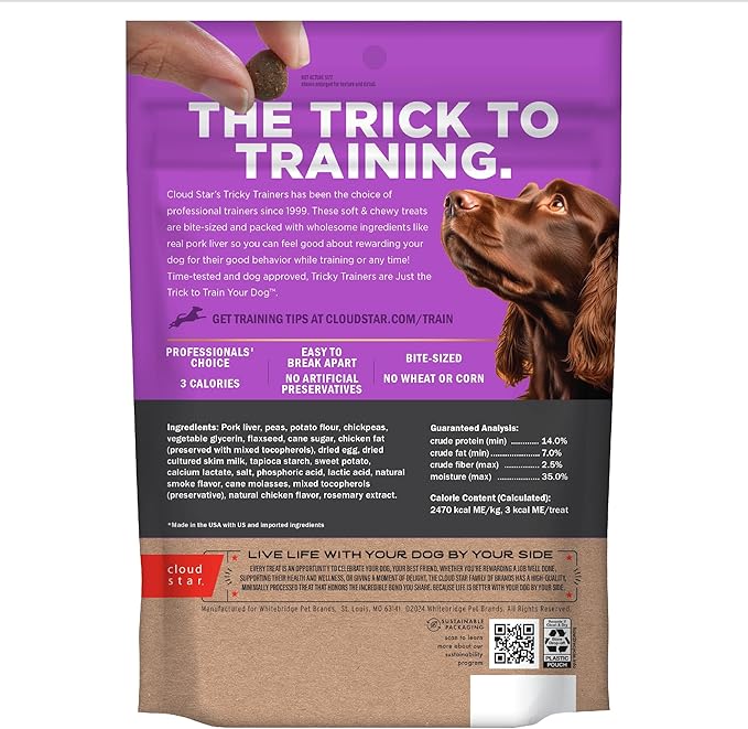 Cloud Star Tricky Trainers Soft & Chewy Dog Training Treats 5 oz. Pouch, Liver Flavor, Grain-Free Low Calorie Behavior Aid with 310 treats