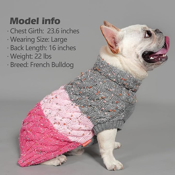 KYEESE Dog Sweater Color Block with Fuzzy Thread Knitted Turtleneck Dog Knitwear with dots in a Variety of Colors for Small Dogs Fall Winter Dog Clothes, Pink, S