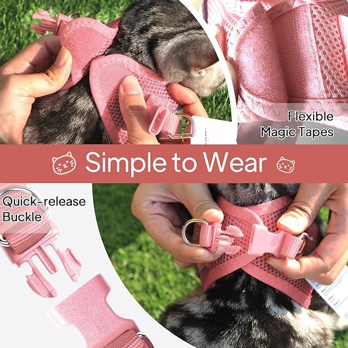 TwoEar Cat Harness Escape Proof, Soft Dog Vest Harness Adjustable, Breathable Mesh Step-in Puppy Walking Jacket Reflective Easy Control for Extral Small Pets for Outdoor Walking(XXS, Pink)