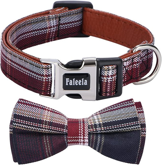 Faleela Soft &Comfy Bowtie Dog Collar,Detachable and Adjustable Bow Tie Collar,for Small Medium Large Pet (Red and White, Medium (Pack of 1))