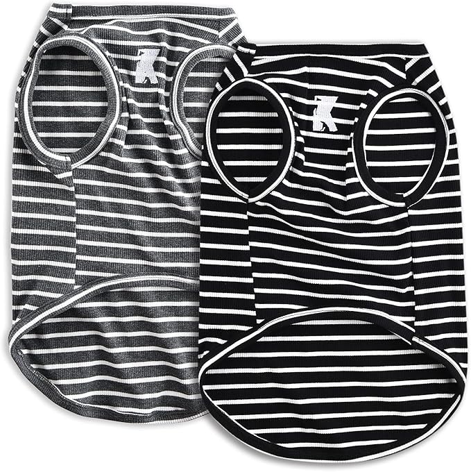 Koneseve Dog Shirt Vest Lightweight Stretchy Dog T-Shirts Soft Cool Shirts Sleeveless Stripe Vests Breathable Clothes for Puppy Kitty Cats Small Medium Large Dogs 2 Pack Black + Grey [ 4XL ]