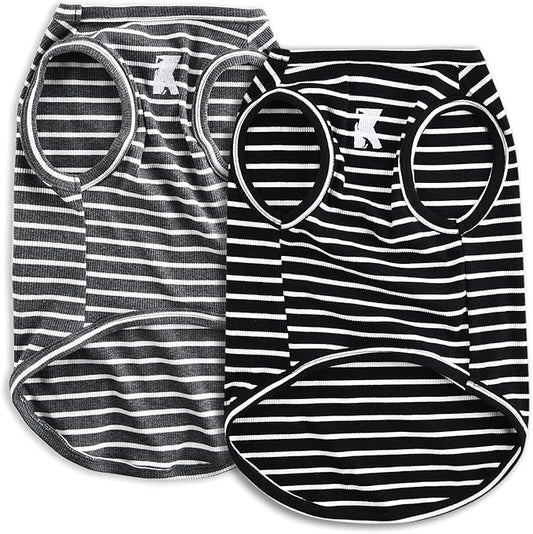Koneseve Dog Shirt Vest Lightweight Stretchy Dog T-Shirts Soft Cool Shirts Sleeveless Stripe Vests Breathable Clothes for Puppy Kitty Cats Small Medium Large Dogs 2 Pack Black + Grey [ 4XL ]
