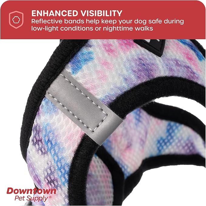 Downtown Pet Supply Step in Dog Harness for Small Dogs No Pull, Small, Tie Dye Pink/Purple - Adjustable Harness with Padded Mesh Fabric and Reflective Trim - Buckle Strap Harness for Dogs