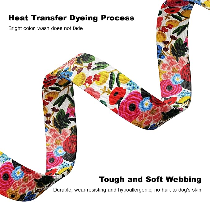 Tpotato Reflective Combination Pattern Girl Dog Collar for Puppy Small Medium Large Breed Dogs,Female Cute Floral Designer Dog Collars,Adjustable Soft Nylon Pet Collar,Quick Release Dog Collar M