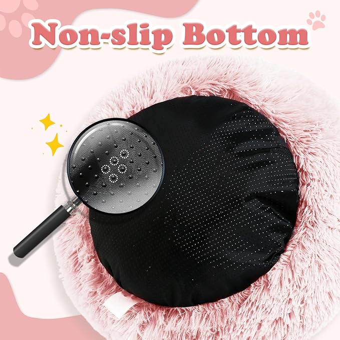 JOLLYVOGUE Dog & Cat Bed, Calming Anti-Anxiety Pet Bed for Small Dogs, Fluffy Donut Cushion for Small and Medium Pets (20")