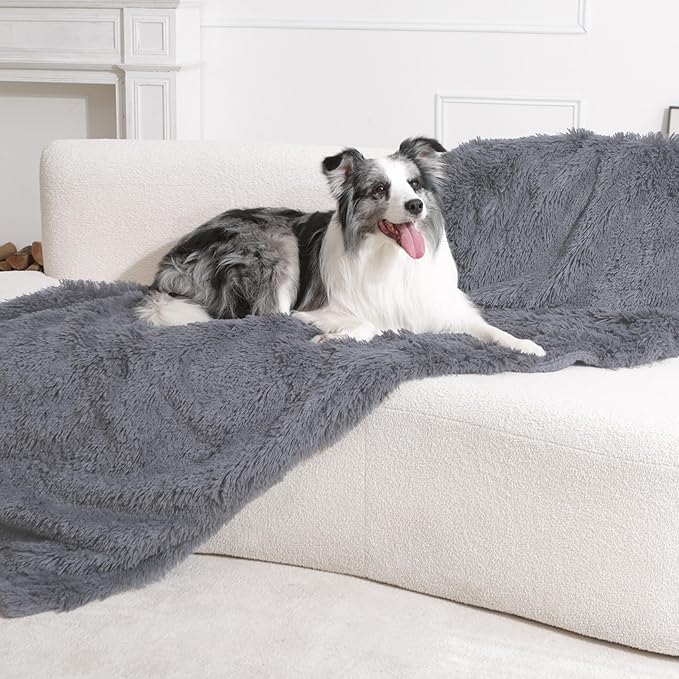 gogobunny Waterproof Dog Blanket for Large Dogs, Cats, Puppy, Reversible Faux Fur Pet Throw Blanket, Washable, Calming Furniture Protection for Sofa Bed (33x77 Inch (Pack of 1), Light Grey)