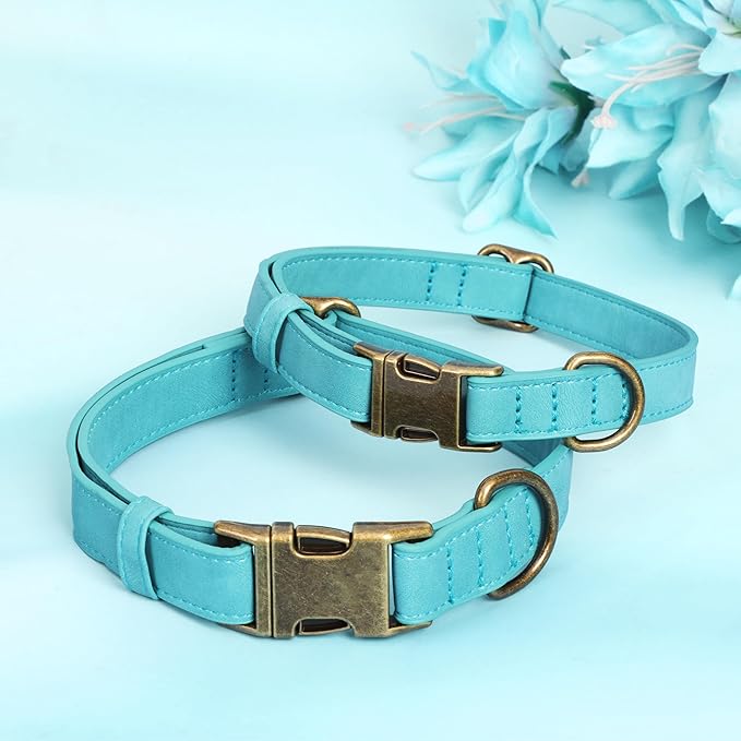 Soft Leather Dog Collar for Small Medium Large Dogs, Heavy Duty Dog Collar Leather with Quick Release Metal Buckle, Durable & Adjustable for Medium Dogs Walking (Teal Blue, M)