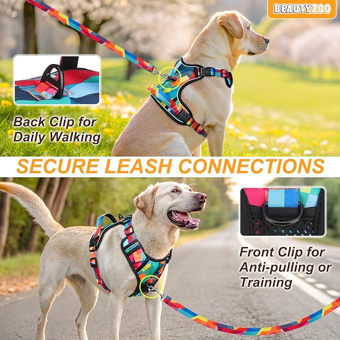 BEAUTYZOO No Pull Dog Harness Small, Adjustable Dog Harness and Leash Set -Easy Wearing with 3 Buckles/Control Handle,No Choke Soft Padded Reflective Pet Vest for Training Walking Hiking, S