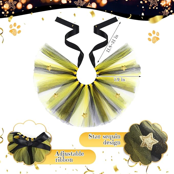 Suhine 3 Pieces Happy New Year Costume Dog Outfit Accessories Includes Pet Hat, Triangle Dog Bandana and Tulle Tutu Skirt for Medium Large Pets New Year Costume Supplies