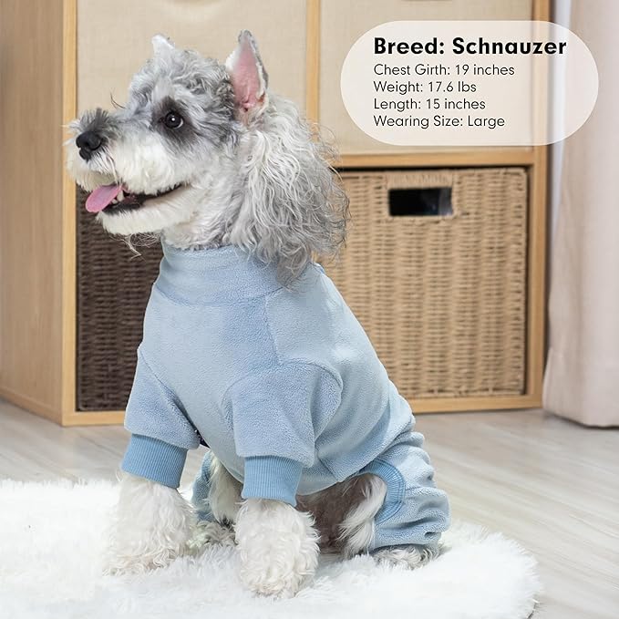 cyeollo Dog Pajamas XX-Large, Stretchable Fleece Pet Onesie Coat for Medium Large Sized Dogs Pjs Warm Puppy Jumpsuit Soft Cold Weather Dog Clothes Outfits, Light Blue XXL