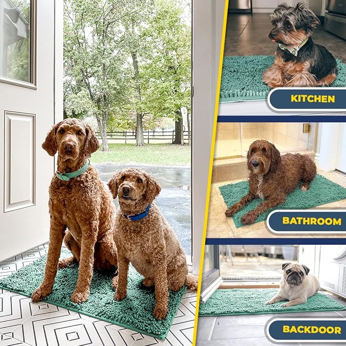 Muddy Mat® Shown on TV–Super Absorbent Microfiber Dog Door Mat for Muddy Paws, Non-Slip Washable Pet Rug, Quick Dry Chenille Entryway Carpet, Machine Washable Indoor Outdoor mat–Seafoam Green 28"x18"