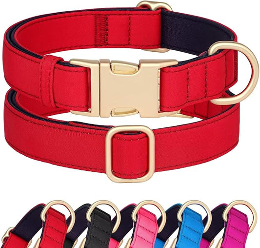 Didog Soft Padded Dog Collars for Medium Dogs, Waterproof and Durable Pet Collar with Quick Release Buckle, Light and Breathable for Daily Walking,Red,M(Neck:13-20")