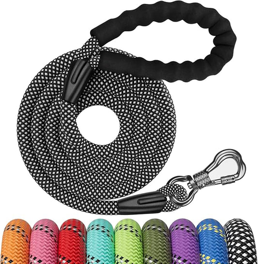 NTR Heavy Duty Dog Leash,3FT Rope Leash for Dog Training with Swivel Lockable Hook,Reflective Threads and Comfortable Handle,Dog Lead for Walking,Hunting,Camping for Medium and Large Dog (Black)