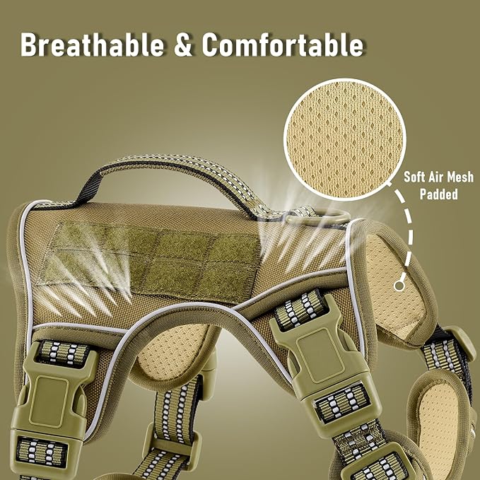 Dog Harness with Handle Tactical Dog Harness for Large Dogs No Pull Adjustable Reflective K9 Military Dog Vest Harnesses with Easy Control Handle and Hook & Loop, XL