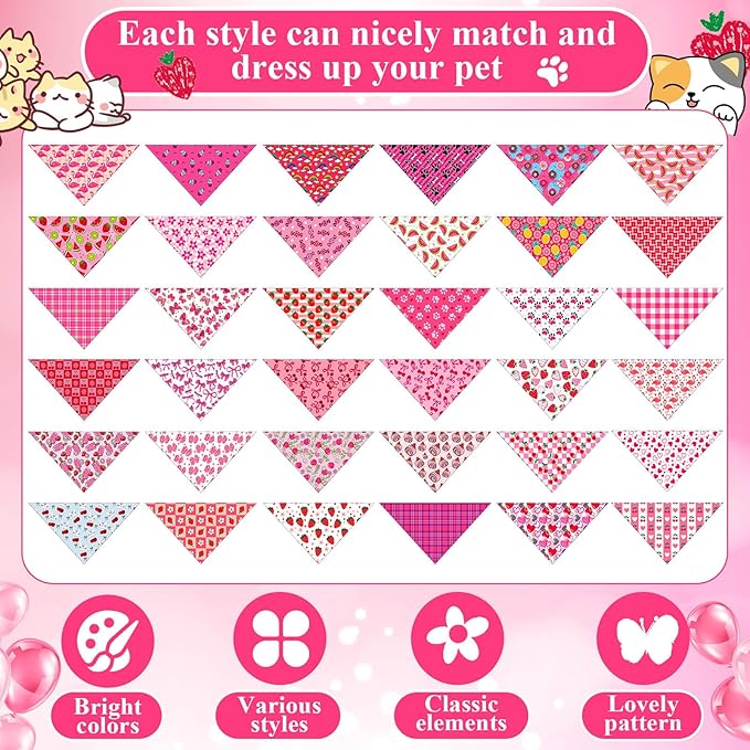 72 Pcs Girl Dog Bandanas Bulk Summer Triangle Scarf Colorful Pink Cat Bibs Puppy Scarf Paw Pet Bandanas for Puppy Cat Birthday Party Costume