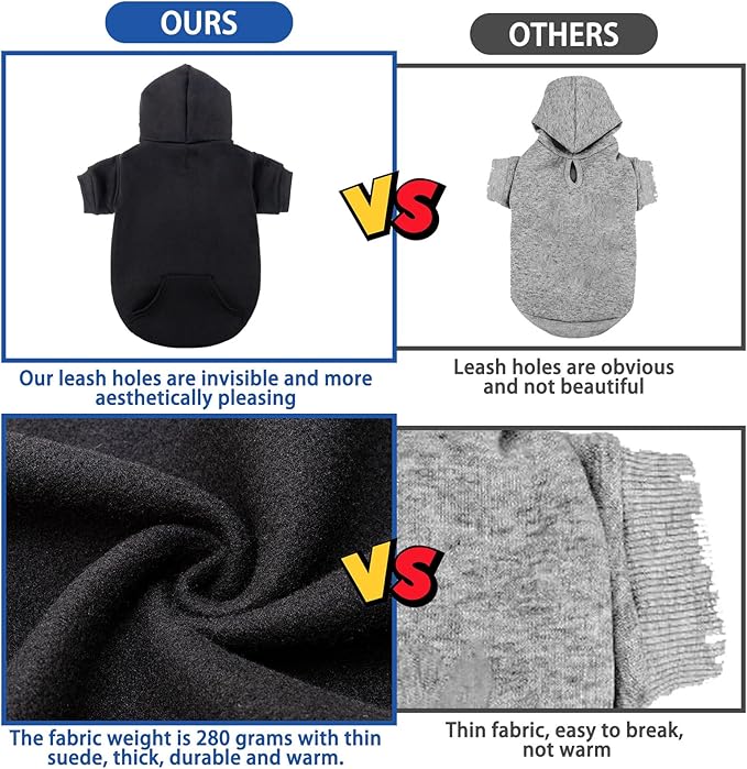 SCENEREAL Dog Hoodie Sweaters for Small to XL Sizes, Fleece Dog Sweatshirt with Hat, Pocket & Soft Cotton, Black