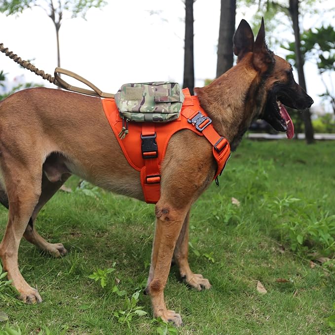 ICEFANG Tactical Dog Harness,Large Size, 2X Metal Buckle,Working Dog MOLLE Vest with Handle,No Pulling Front Leash Clip,Hook and Loop Panel