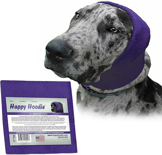 Happy Hoodie The Original Dog & Cat Calming Band, Anxiety Relief/Noise Protection-Grooming-Thunder-Fireworks (X-Large, Purple)