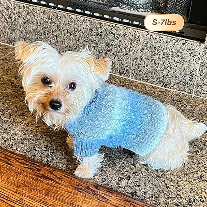 KYEESE Dog Sweater for Small Dogs Thick Cable Knit Dog Turtleneck Knitwear Warm with Sleeves Puppy Sweater Fuzzy, Blue, Small